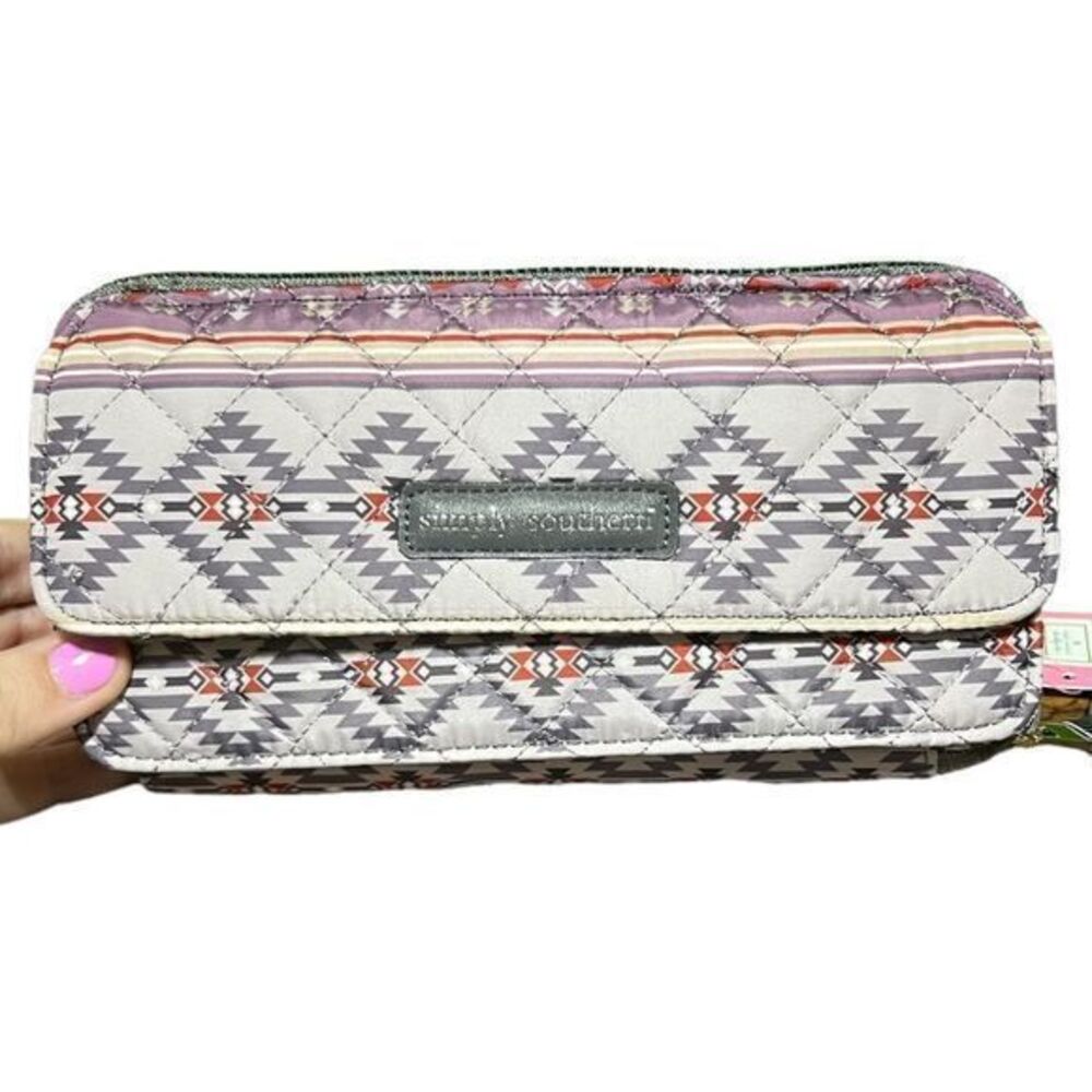 NWT Simply Southern Crossbody Wristlet Wallet‎ 2 Zipper Closure Aztec Print